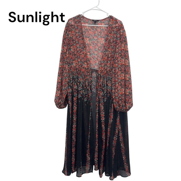 Torrid Womens Lurex Chiffon Floral Sheer Tie Front Maxi Kimono SZ 2 Long Sleeve - Picture 3 of 16